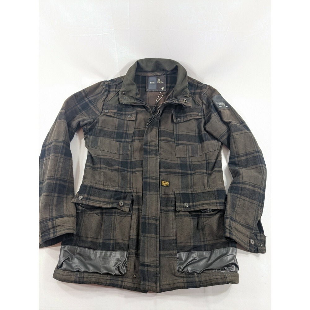 G-Star Raw Women's Military Rugged Plaid Long Jacket Utility Coat Size Large